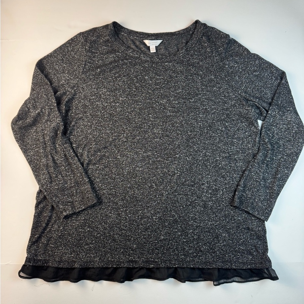 LC Lauren Conrad Charcoal Long Sleeve Top with a ruffle trim size xxl